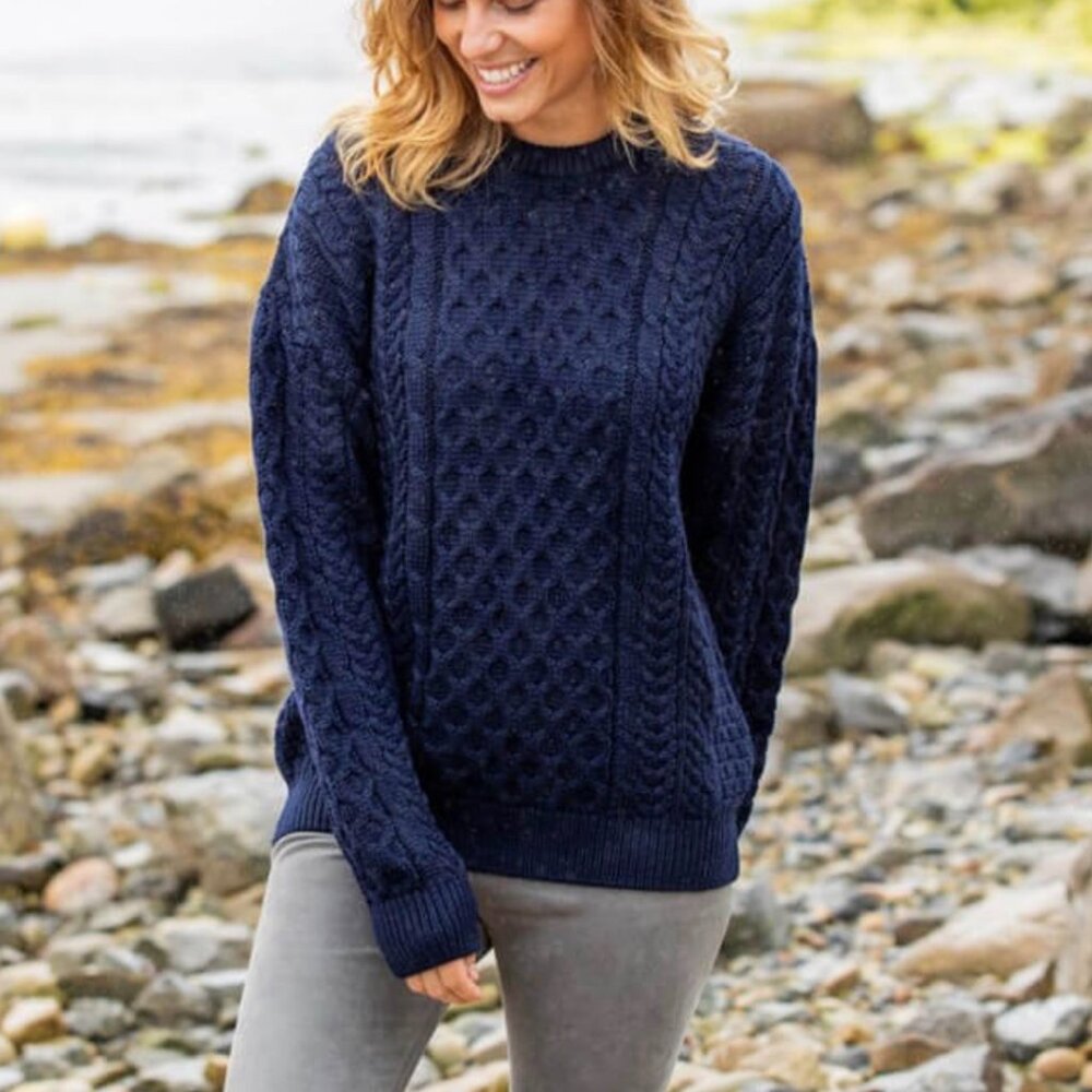 Women's Navy Cable Crewneck Sweater